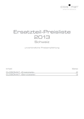 Closomat Ersatzteil-Preisliste 2013 Schweiz