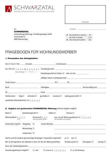 Bewerbungsformular Wohnung Hev