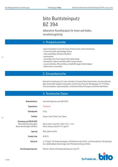 Technisches Datenblatt BZ 394 Bito AG