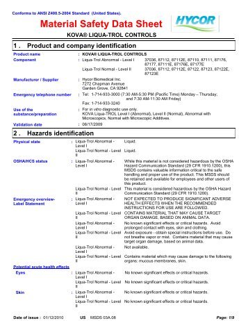 SDS KOVA Liqua-Trol Controls_NAEnglish.pdf - Hycor Biomedical