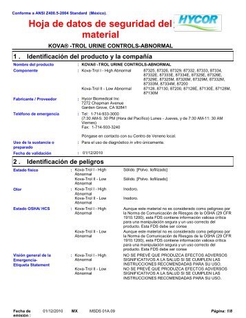 5746 KOVA® -TROL URINE CONTROLS ... - Hycor Biomedical