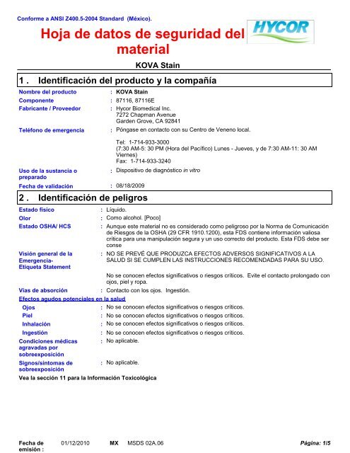 8009 KOVA Stain (Spanish (MX ... - Hycor Biomedical