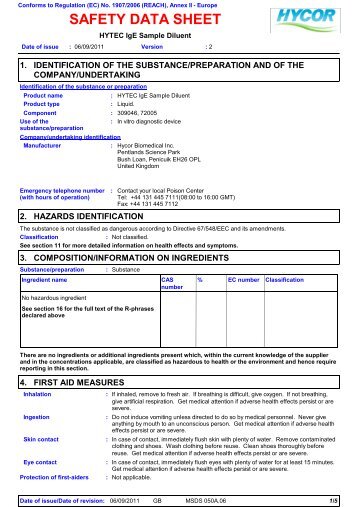 3506 HYTEC IgE Sample Diluent (English (GB ... - Hycor Biomedical