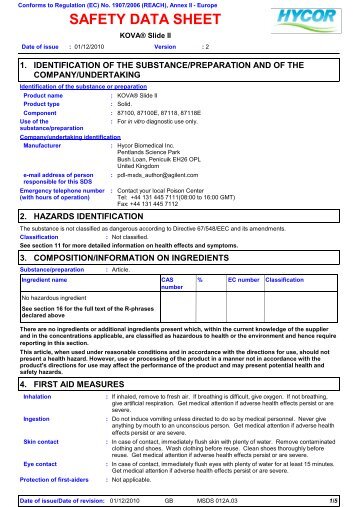 SDS KOVA Slide II_EUEnglish.pdf - Hycor Biomedical