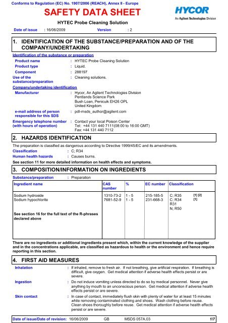 1205 HYTEC Probe Cleaning Solution (English ... - Hycor Biomedical