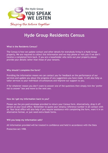 Hyde Group Residents Census - Hyde Housing Association