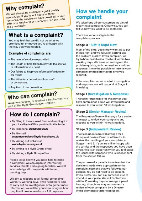 Complaints - Making a Complaint - Hyde Housing Association