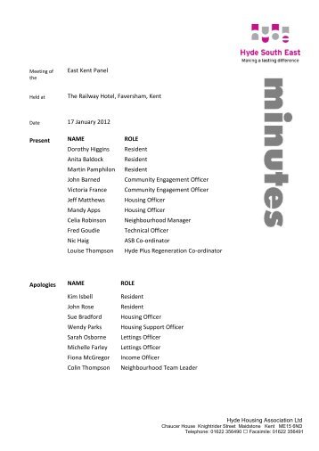 EK Panel Meeting minutes January 2012 - Hyde Housing Association