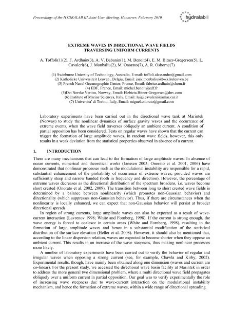 Extreme waves in directional wave fields traversing ... - Hydralab IV