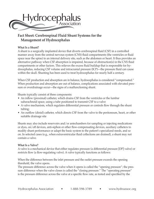 Fact Sheet: Cerebrospinal Fluid Shunt Systems for the Management ...