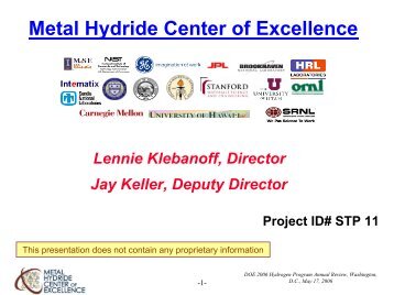 Metal Hydride Center of Excellence - DOE Hydrogen and Fuel Cells ...