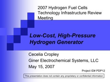 Low-Cost, High-Pressure Hydrogen Generator