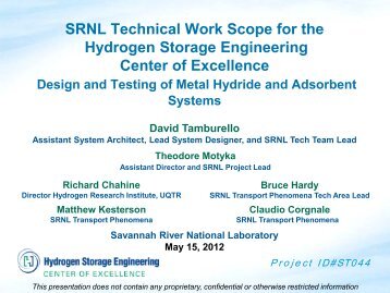 SRNL Technical Work Scope for the Hydrogen Storage Engineering ...