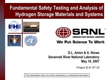 Fundamental Safety Testing and Analysis of Hydrogen Storage ...