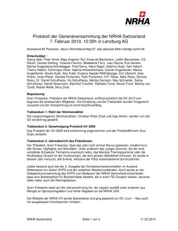 Protokoll der Generalversammlung der NRHA Switzerland 7 ...