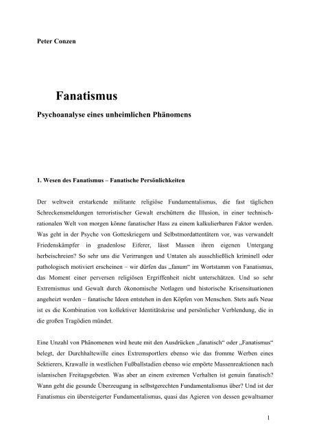 Fanatismus - Psychoanalyse eines unheimlichen PhÃ¤nomens