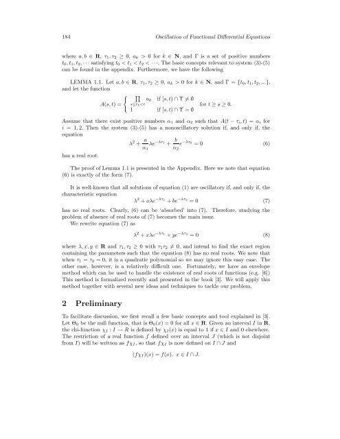 A Theorem On Characteristic Equations And Its Application To ...