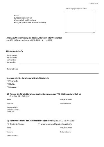 Antrag auf Genehmigung als ZÃ¼chter, Lieferant oder Verwender (1 ...