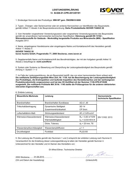 LEK B-026-01-CPR-20130701 ISOVER TANGO 20 - ISOVER Austria