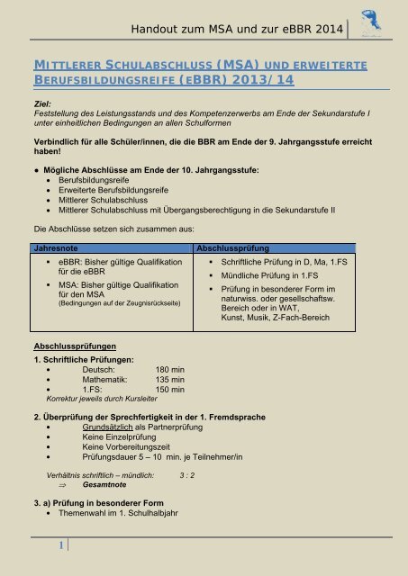 Handout zum MSA und zur eBBR 2014 1 - Die CidS!