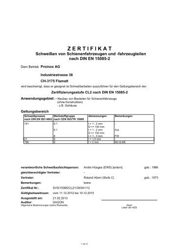 fahrzeugteilen nach DIN EN 15085-2 - Proinox AG