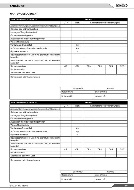 Installations - betriebs- und wartungshandbuch - Lennox