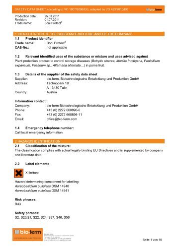 Safety Data Sheet Boni Protect - bio-ferm