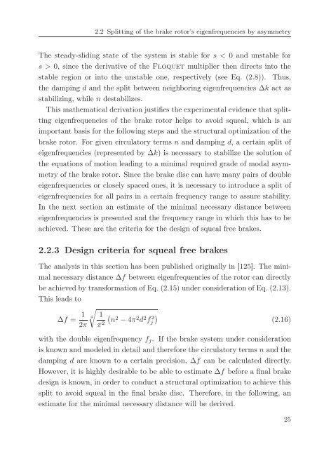 Avoidance of brake squeal by a separation of the brake ... - tuprints