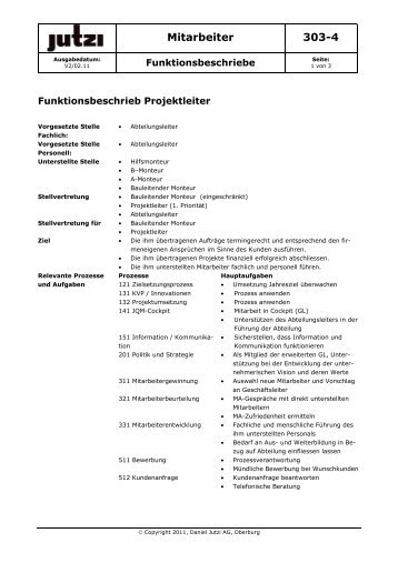 Funktionsbeschrieb Projektleiter - Jutzi AG