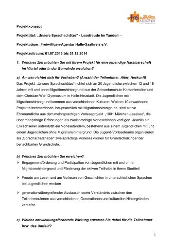 1 Projektkonzept Projekttitel: â€žUnsere SprachschÃ¤tzeâ€œ - Lesefreude ...