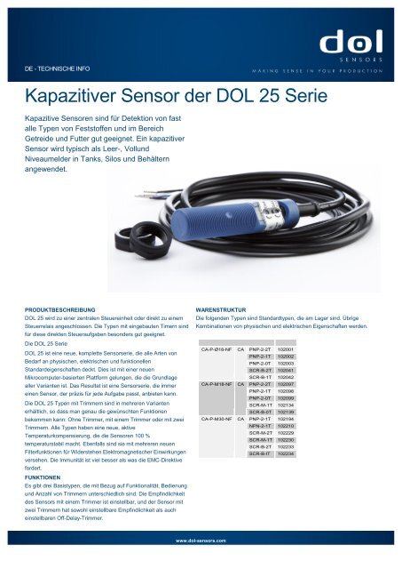 Kapazitiver Sensor der DOL 25 Serie - N. Lohmann GmbH