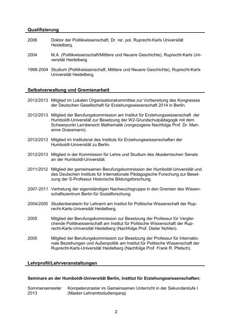 Curriculum Vitae (pdf) - Institut fÃ¼r Erziehungswissenschaften