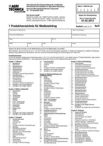 1 Produktverzeichnis fÃ¼r Medieneintrag - Agritechnica