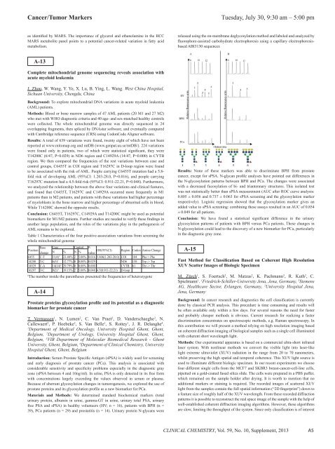 Abstracts of the Scientific Posters, 2013 AACC Annual Meeting ...