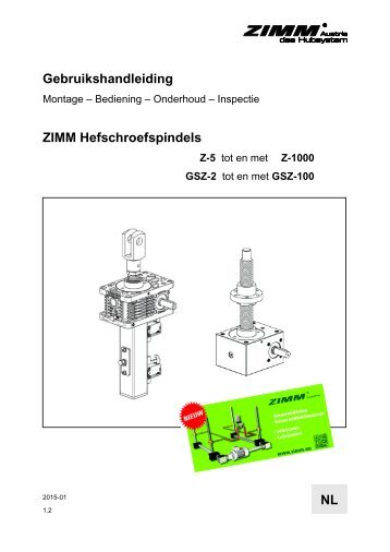 Gebruikshandleiding ZIMM Hefschroefspindels | 1.2 - NL