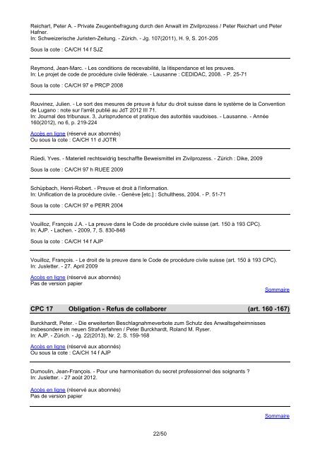 Veille CPC liste par indices de classement - Etat de GenÃ¨ve