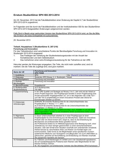 Ã„nderung der Kapitel 4.7 der StudienfÃ¼hrer SPH 2013-2014