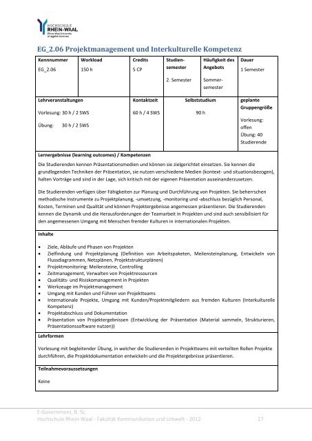 Modulhandbuch - Hochschule Rhein-Waal