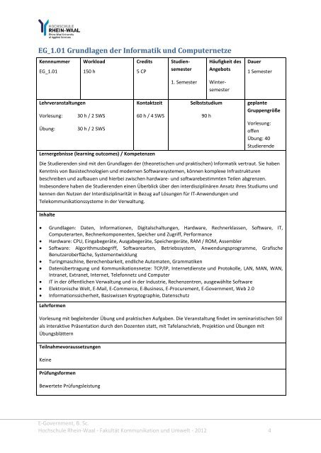 Modulhandbuch - Hochschule Rhein-Waal