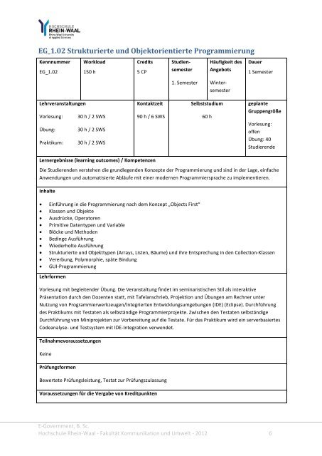 Modulhandbuch - Hochschule Rhein-Waal