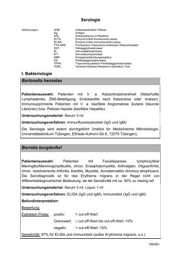 Serologie I. Bakteriologie Bartonella henselae Borrelia burgdorferi