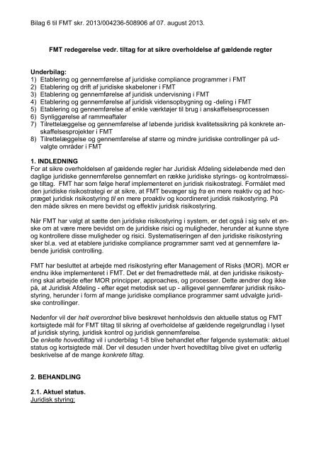 Bilag 6 - FMT redegÃ¸relse vedr. tiltag for at sikre overholdelse af ...