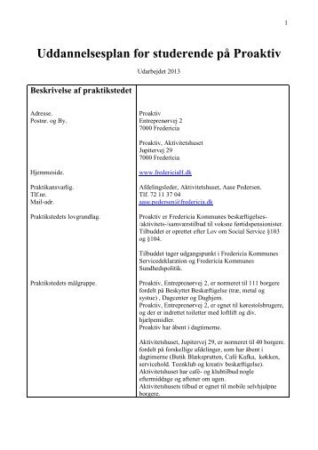 Uddannelsesplan for studerende pÃ¥ Proaktiv - Fredericia Kommune