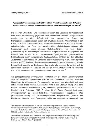 Corporate Volunteering aus Sicht von Non-Profit Organisationen - BBE
