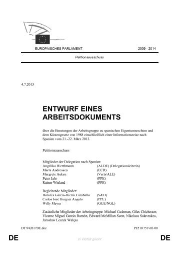 DE DE ENTWURF EINES ARBEITSDOKUMENTS - Europa