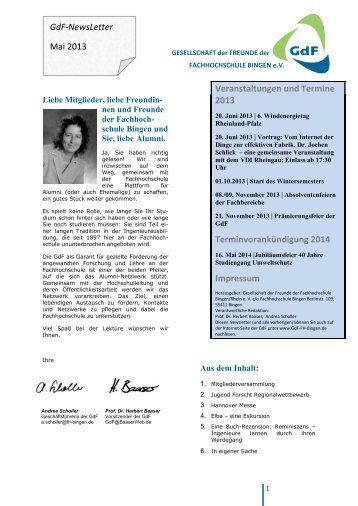 GdF-NewsLetter - Gesellschaft der Freunde der FH Bingen