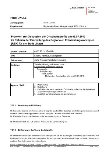 Protokoll der Arbeitssitzung - Wenzel & Drehmann