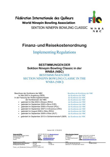 Finanz- und Reisekostenordnung Implementing Regulations - NBC