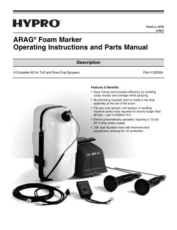 ARAG® Foam Marker Operating Instructions and Parts Manual