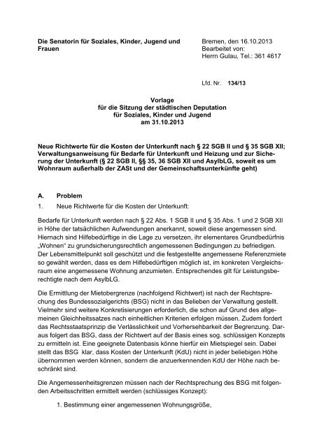 Kosten der Unterkunft (pdf, 692.7 KB) - Die Senatorin fÃ¼r Soziales ...